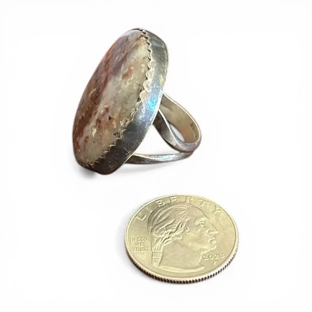 Large One of a Kind Sterling Banded Agate Statement Ring Size 9